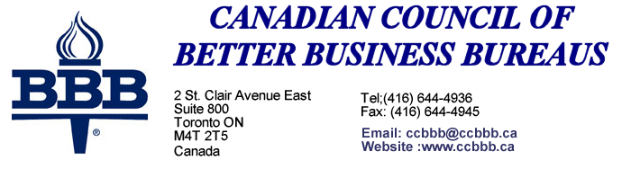Canadian Council of Better Business Bureaus - the governing body of the 14 Better Business Bureaus (BBB) across Canada
